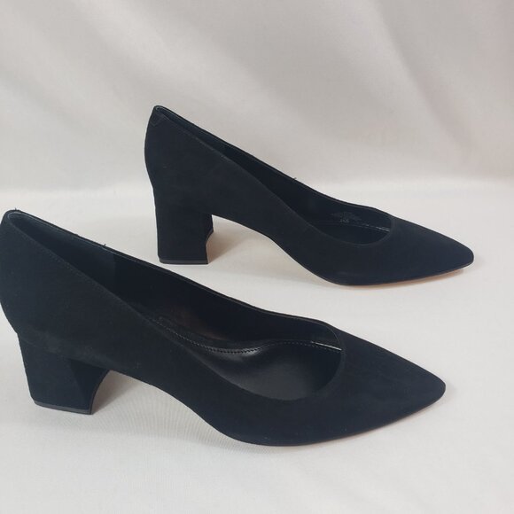 New Marc Fisher Black Suede Pointed Toe Low Block Heel Pumps Yehudi Size 9.5M - Picture 2 of 9